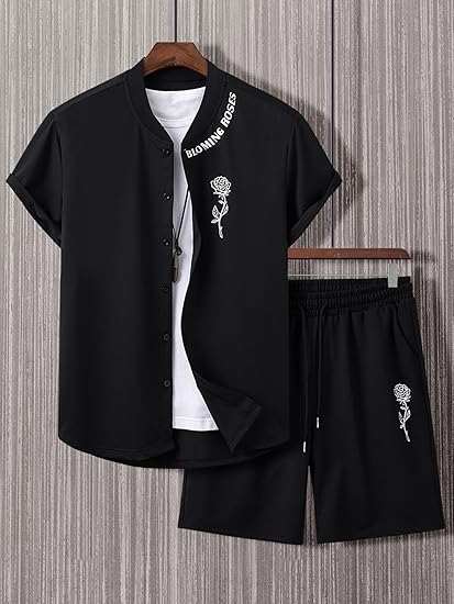 Men’s 2-Piece Floral Graphic Button-Up Shirt and Shorts Set